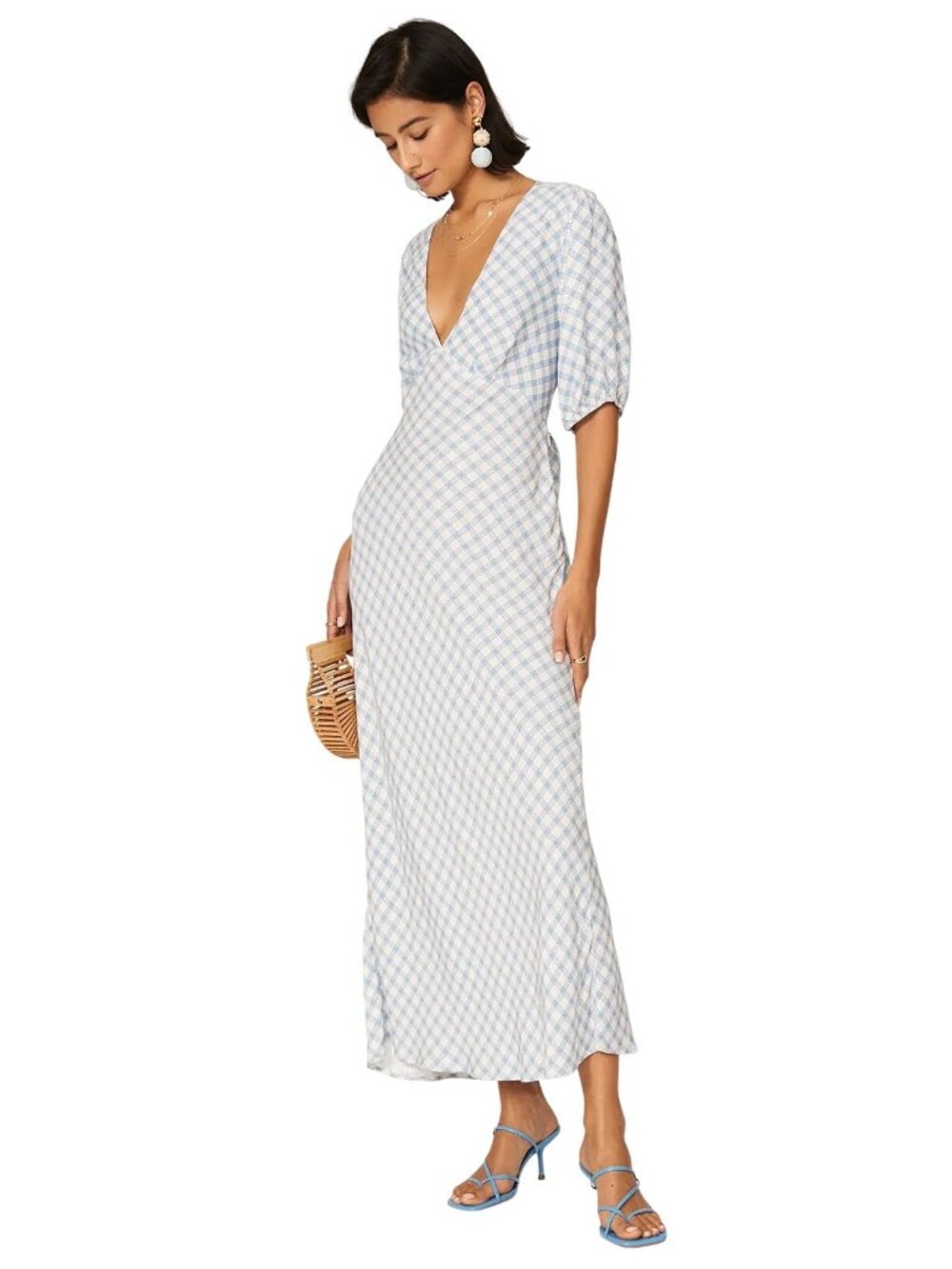 Rixo Printed Steph Dress in Blue Check Small Womens Sheath Cocktail